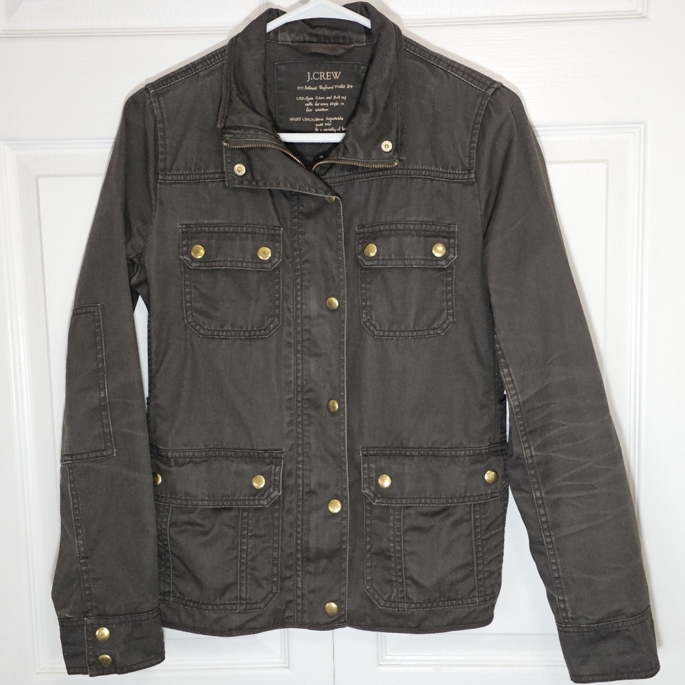 J.Crew Womens Relaxed Fit Boyfriend Field Jacket‎ XS Green Military Outdoor Coat